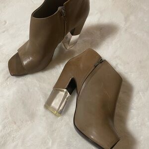 Vic Matie Olive Green Heeled Boots with Clear Block Heels